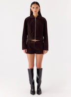 Austina Faux Suede Boxy Jacket - Chocolate