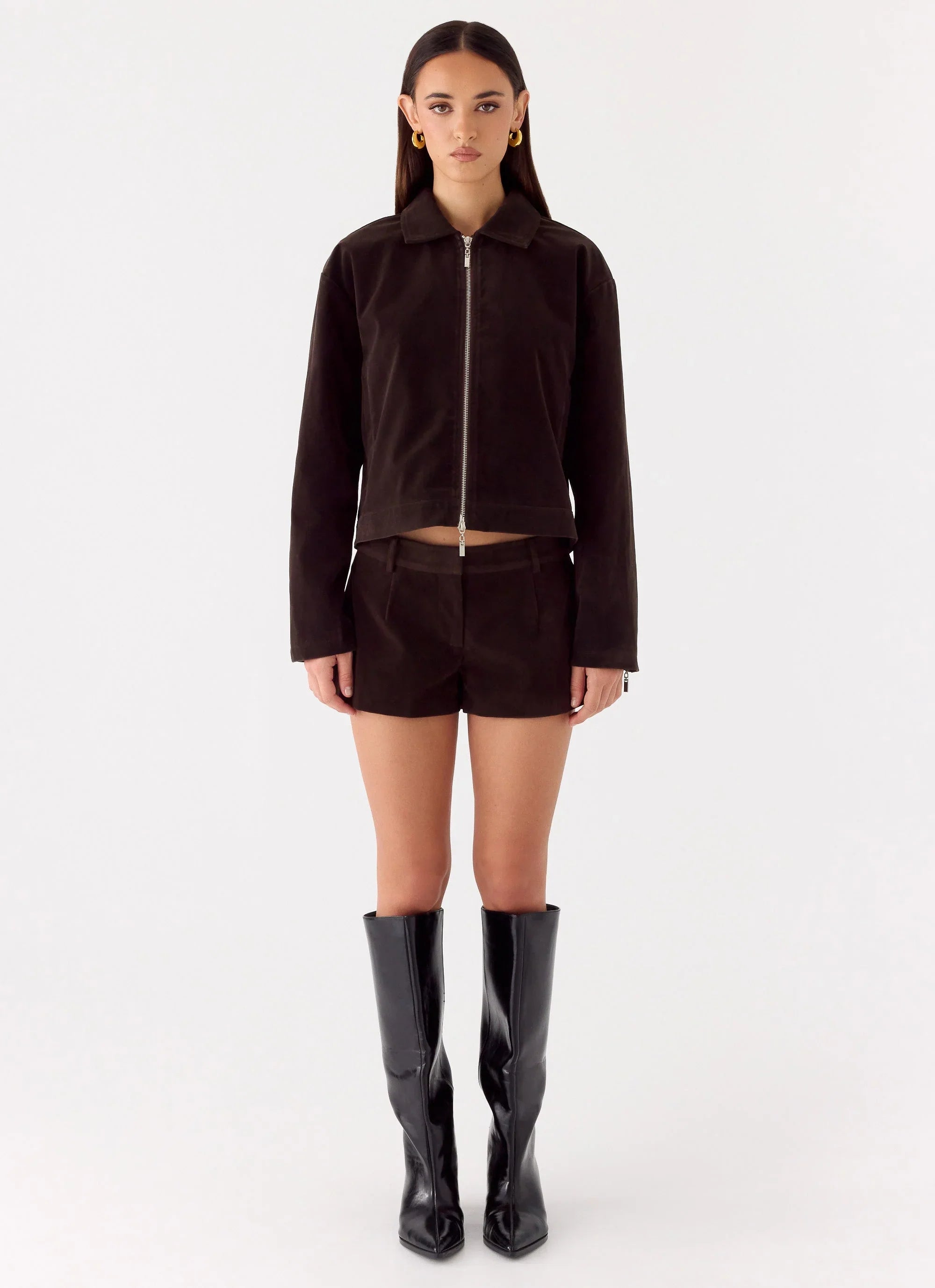 Austina Faux Suede Boxy Jacket - Chocolate