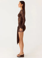 Consie Long Sleeve Mini Dress - Chocolate