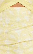 Diana Mini Dress - Jacquard Short Sleeve Cut Out Dress in Lemon