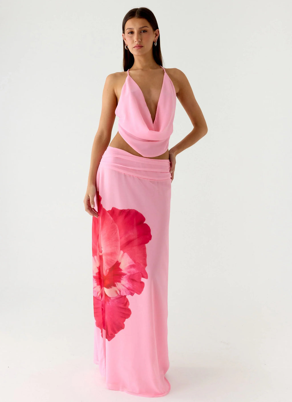 Sweet Charm Cowl Neck Top - Baby Pink