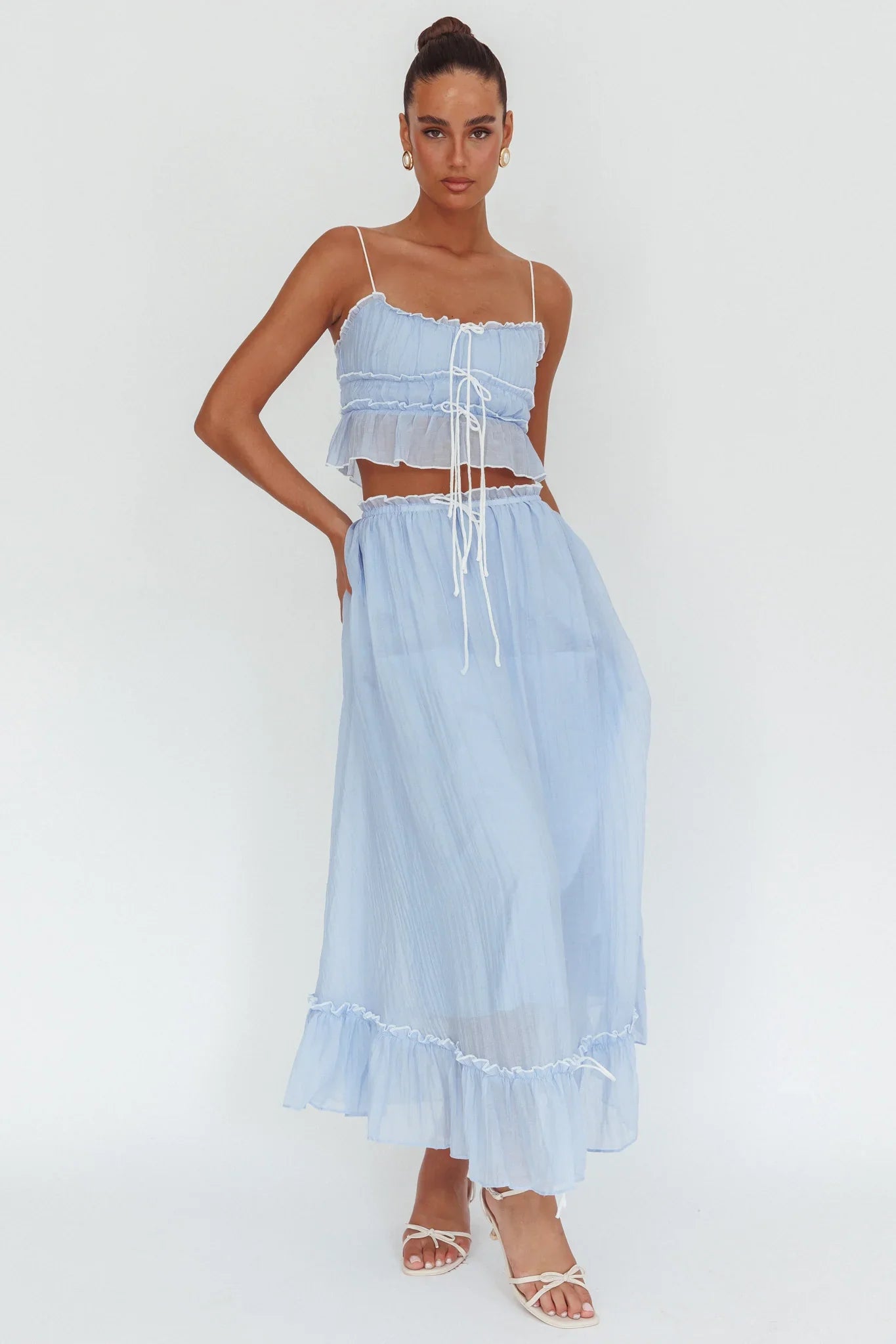 Maidens Tie Detail Overlock Maxi Skirt Cloud Blue