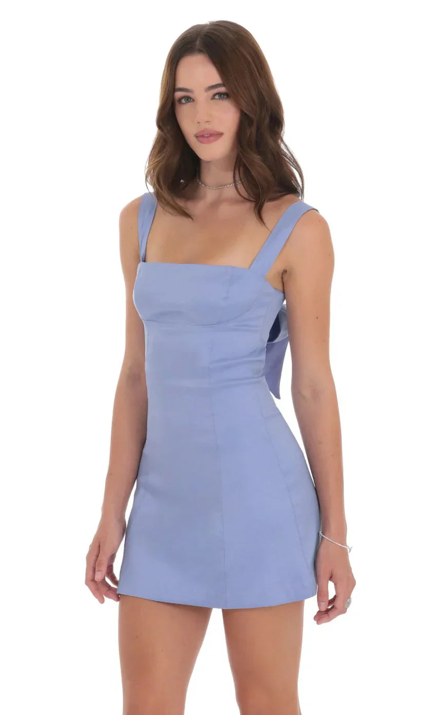 Back Bow Bodycon Dress in Powder Blue