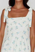 Mathilda Tied Shoulder Midi Dress Blue Floral