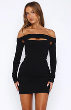 Don't Tempt Me Long Sleeve Mini Dress Black
