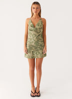 Cyna Cowl Mini Dress - Jade Fern