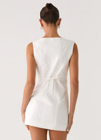 Golden Touch Cotton Mini Dress - White
