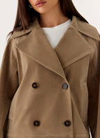 Evan Faux Suede Short Trench Jacket - Tan