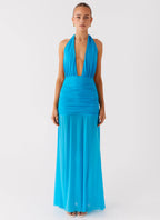 Dilemma Halter Maxi Dress - Turquoise Blue
