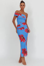 Gala One-Shoulder Maxi Dress Floral Blue