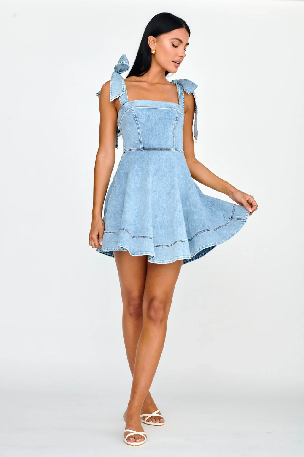 Jeanie Bow Shoulder Mini Dress Denim