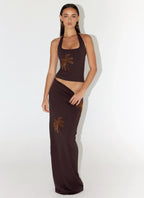 Brienne Beaded Halter Top - Chocolate
