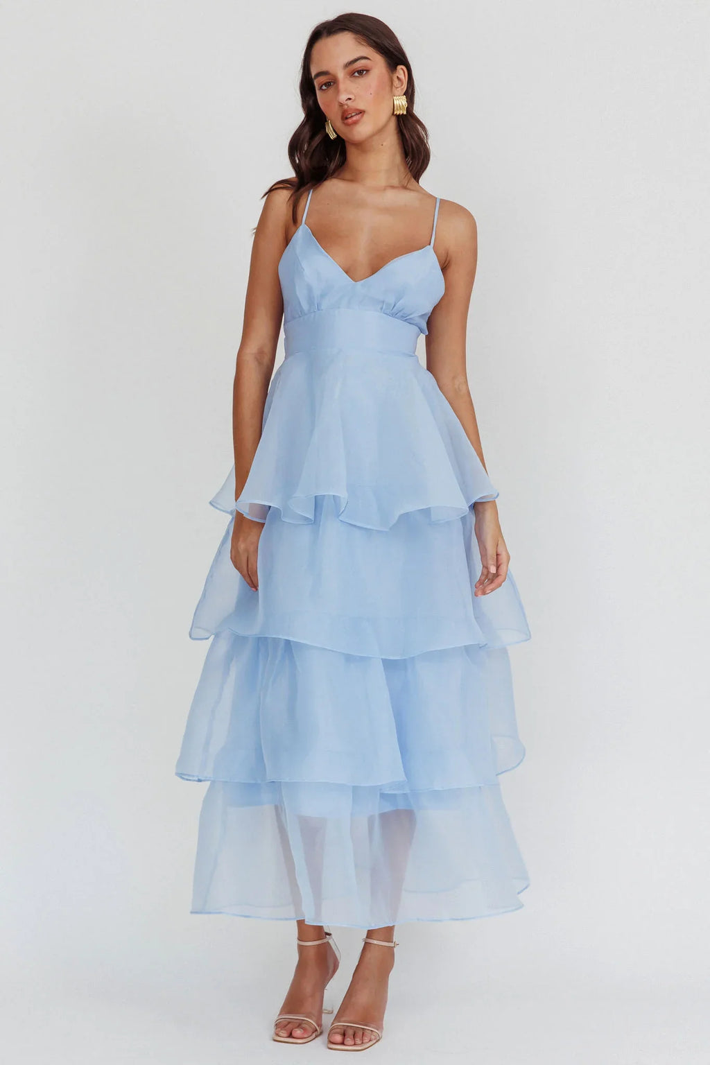 Made For You Tiered Ruffle Midi Dress Blue
