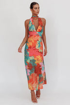Cipriana Backless Halter Maxi Dress Floral Pink