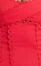 Gigi Mini Linen Blend Dress - Sweetheart Tie Back Scallop Detail Dress in Red