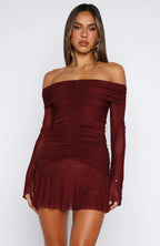 Dreaming Of Yesterday Long Sleeve Mini Dress Burgundy