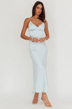 Hold Me Satin Backless Maxi Dress Ice Blue