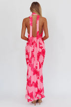 Cipriana Backless Halter Maxi Dress Embellished Pink