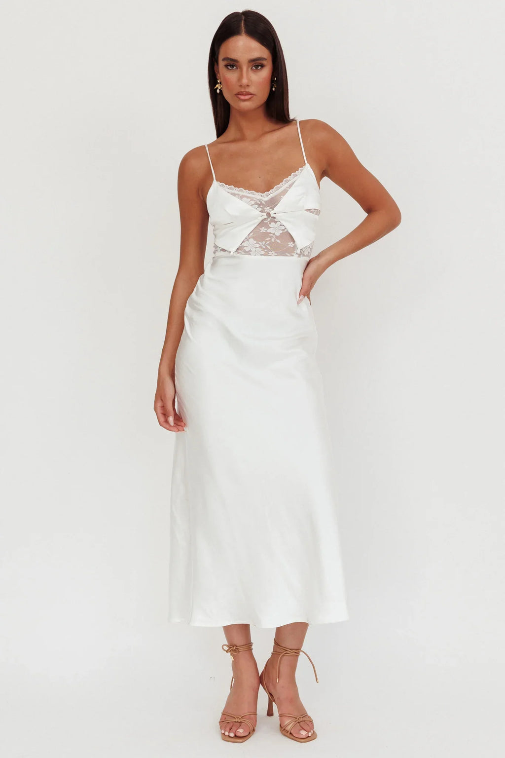 Impressions Lace Bodice Maxi Dress White