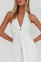 Ray Of Light Ruched Halterneck Maxi Dress Off White