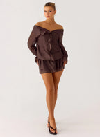 Elris Drop Waist Mini Dress - Cool Chocolate