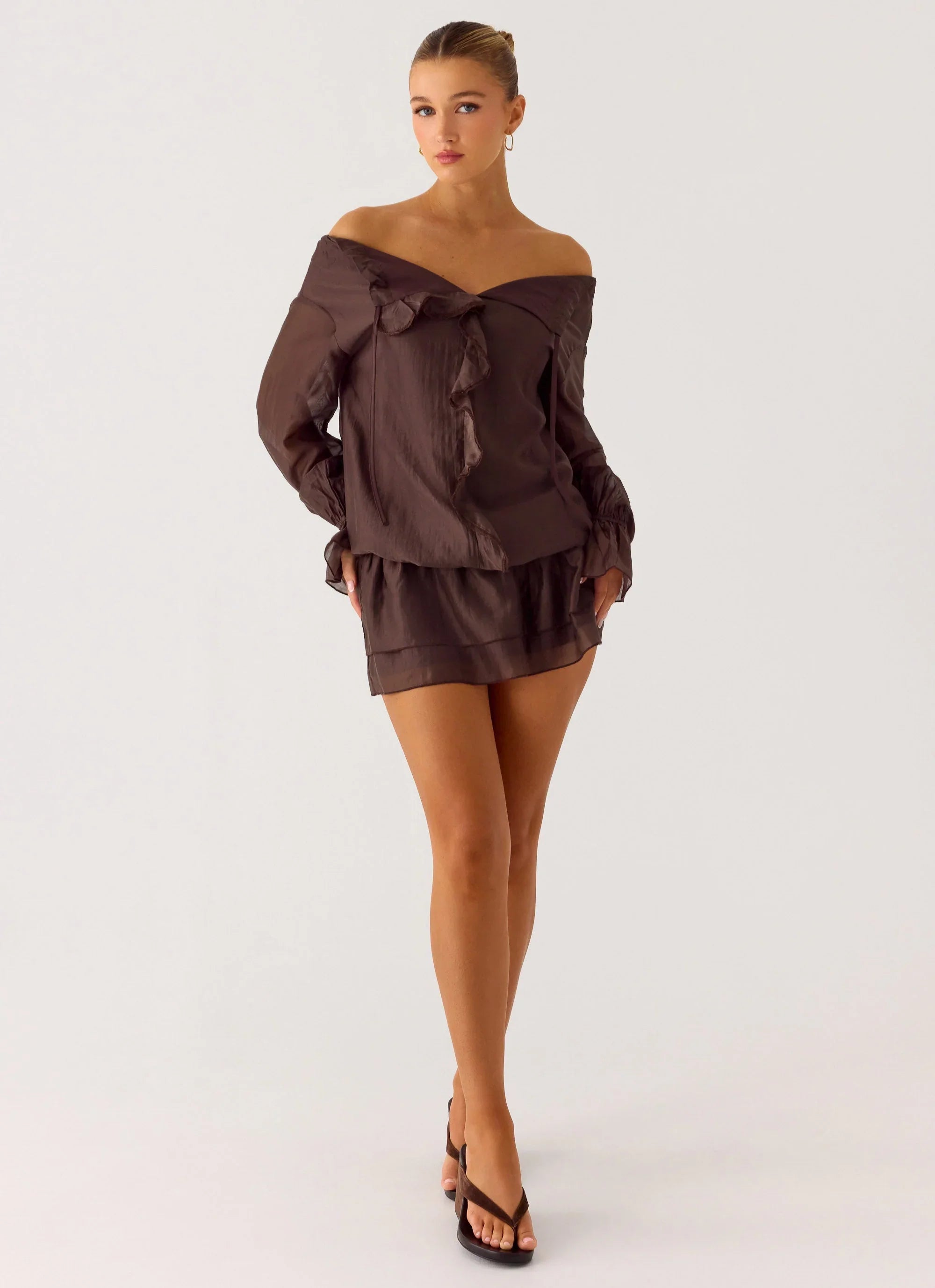 Elris Drop Waist Mini Dress - Cool Chocolate