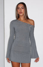 Live Loud Long Sleeve Mini Dress Charcoal