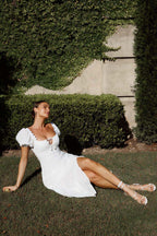 Chablis Gathered Bust Puff Sleeve Midi Dress White