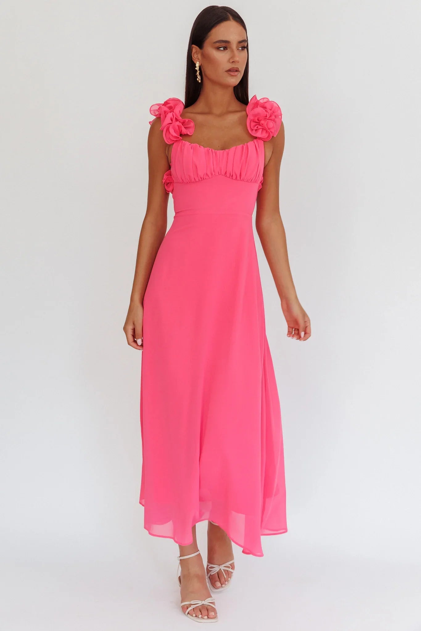 Eloquent Lace-Up Back Maxi Dress Hot Pink