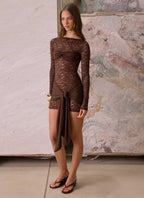 Consie Long Sleeve Mini Dress - Chocolate