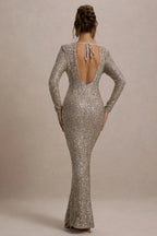 Citrine | Rose Gold Sequin Long-Sleeve Maxi Dress