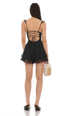 Dotted Sweetheart Neck Romper in Black