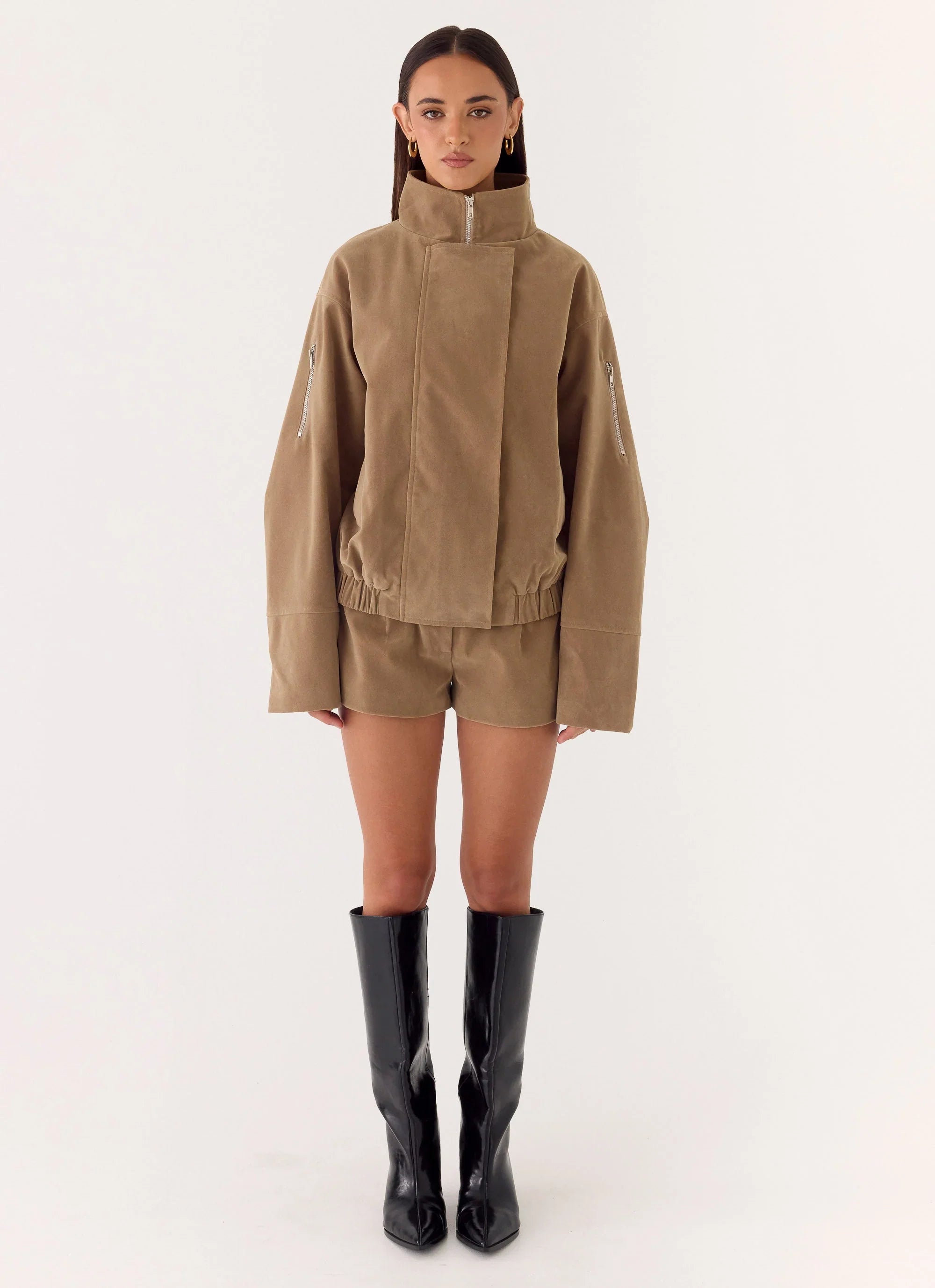 Marlow Faux Suede Jacket - Taupe