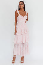 Veda Ruffle Strap Split Maxi Dress Roses Blush