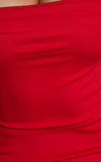 Tiffy Midi Dress - Square Neck Ruched Bodycon Dress in Scarlet