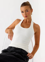 Nauton Ribbed Halter Top - White