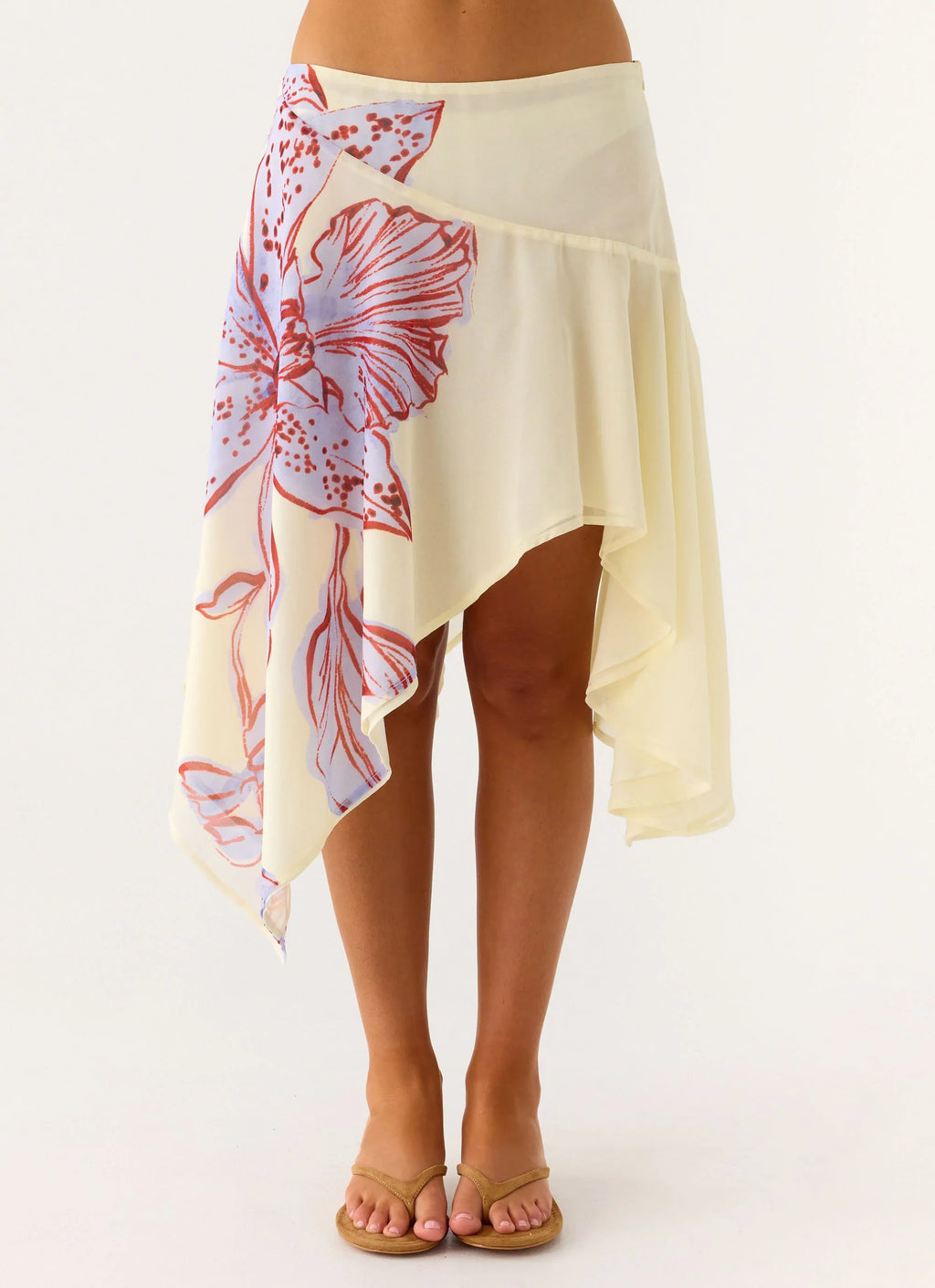 Kia Low Rise Asymmetrical Midi Skirt - Purple Floral
