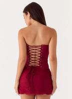 Atenea Draped Organza Corset - Deep Red