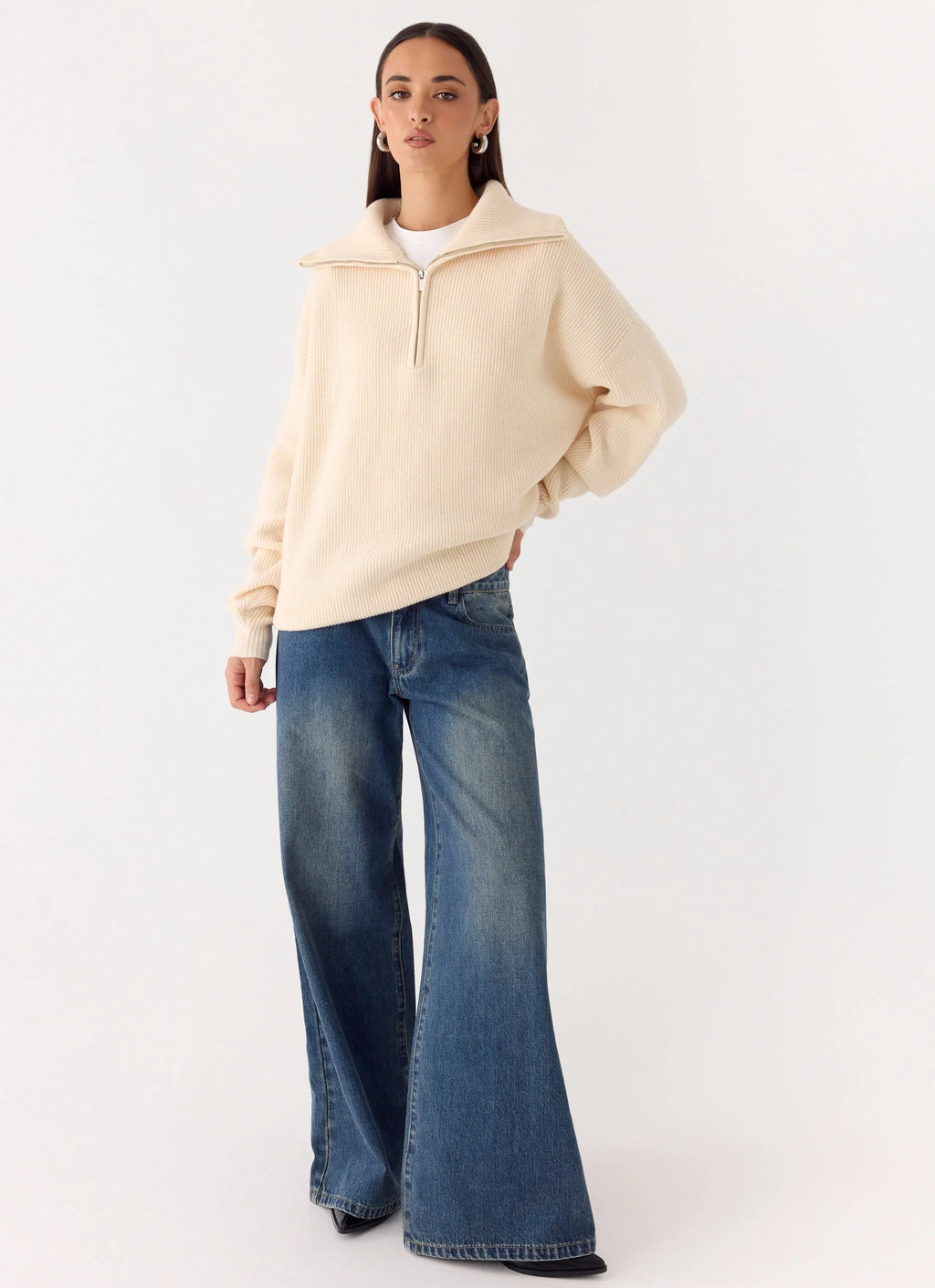 Eirena Quarter Zip Knit Sweater - Cream