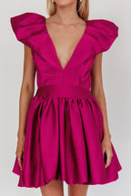 Hidden Heart Bubble Hem Mini Dress Magenta