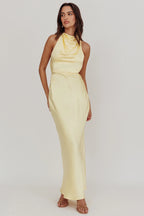 Gelato Pearl Strap Halter Maxi Dress Butter