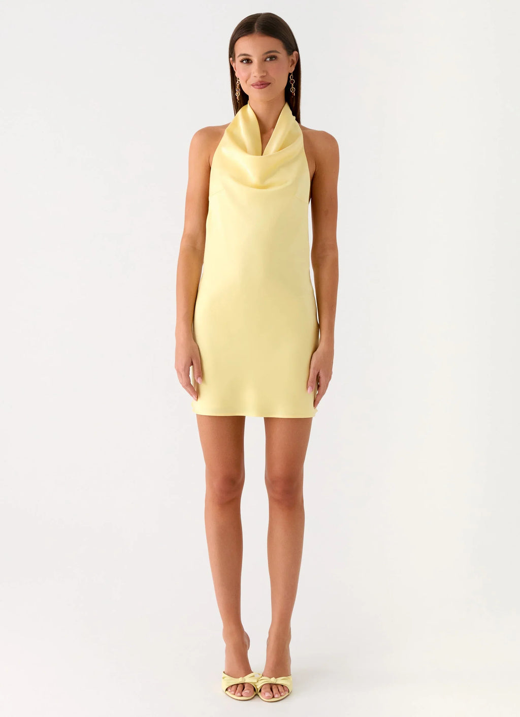 Soft Focus Cowl Neck Mini Dress - Yellow