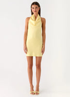 Soft Focus Cowl Neck Mini Dress - Yellow