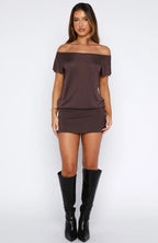 Following My Instincts Mini Dress Chocolate