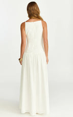 Cortez Maxi Dress - Square Neck Button Down Dropped Waist Dress in White
