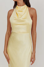 Gelato Pearl Strap Halter Maxi Dress Butter