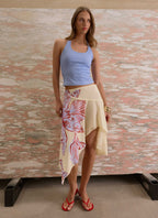 Kia Low Rise Asymmetrical Midi Skirt - Purple Floral