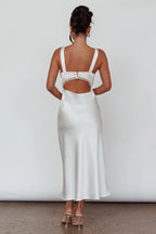 Nyah Lace Trim Midi Dress Off White