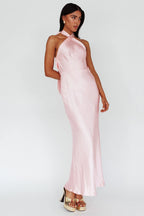 Italia Azure Crossover Halterneck Maxi Dress Pearl