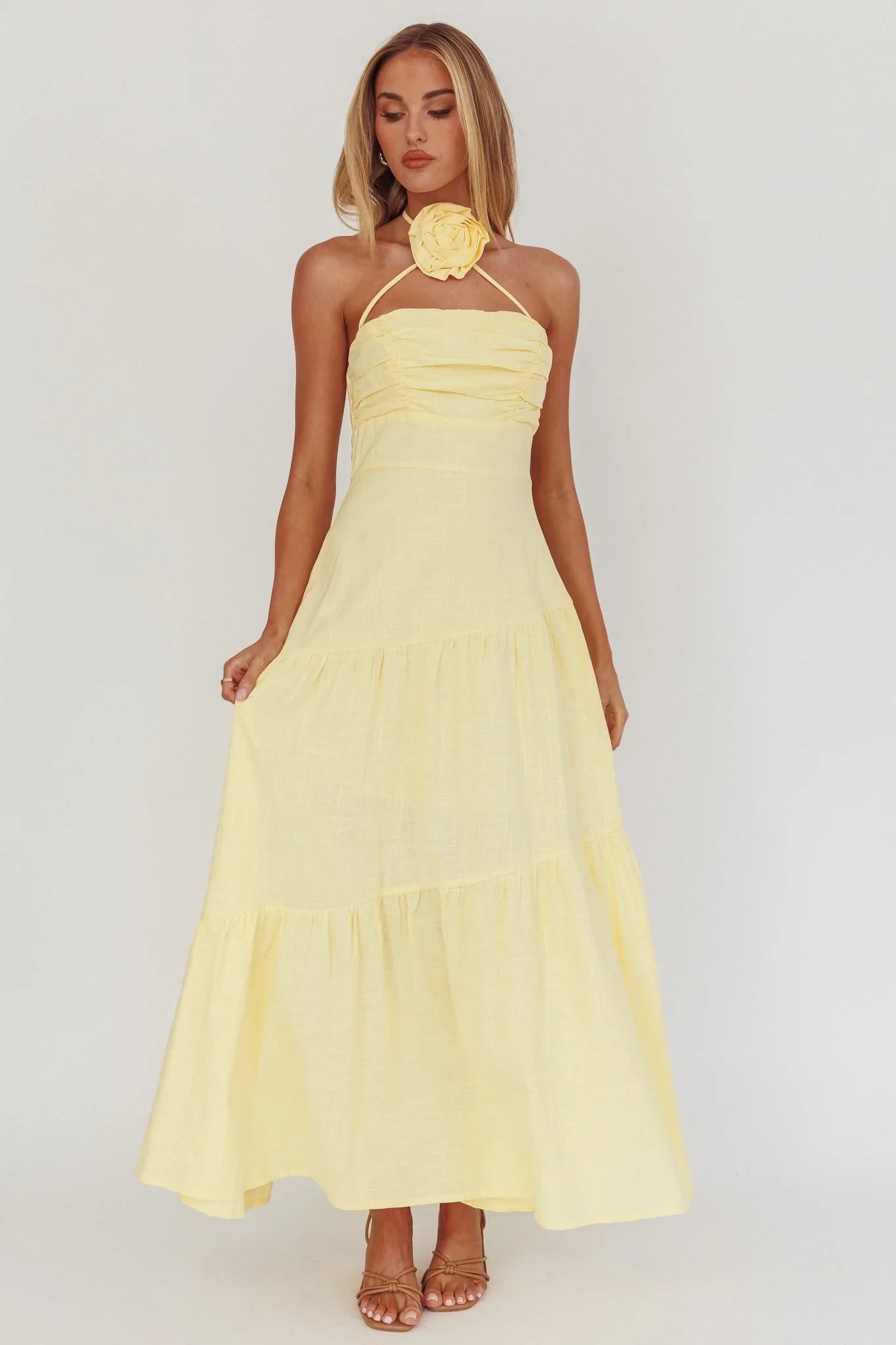 Bondi Rose Decoration Maxi Dress Lemon